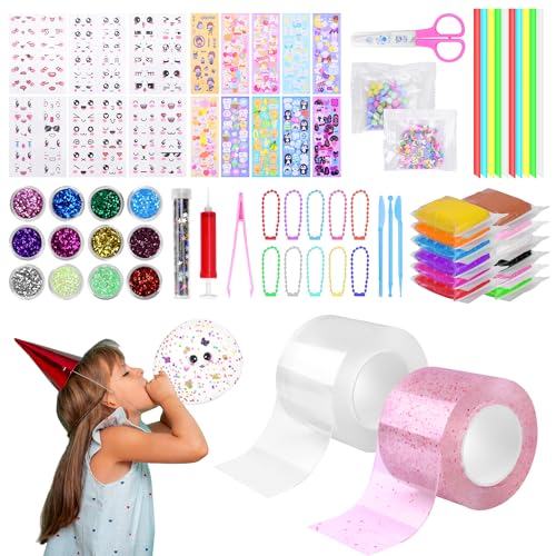 Meetory 68 Stück Nano Tape Bubbles Set, Doppelseitiges Klebeband Set DIY Craft, Blowing Bubble Tape, Magie Nano Klebeband Set für Mädchen, Jungen, Kinder, Erwachsene （Weiß und rosa） von Meetory