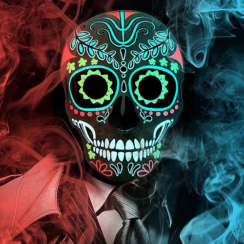 Meetory LED-Halloween-Maske für Erwachsene, leuchtende Maske, Kostüm, Tag der Toten, Maske mit 3 Beleuchtungsmodi und verstellbarem Stirnband, Halloween-Gesichtsmaske für Männer, Frauen, Kinder Meetory LED-Halloween-Maske für Erwachsene, leuchtende Maske, Kostüm, Tag der Toten, Maske mit 3 Beleuchtungsmodi und verstellbarem Stirnband, Halloween-Gesichtsmaske für Männer, Frauen, Kinder von Meetory