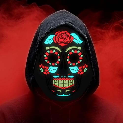 Meetory LED-Halloween-Maske für Erwachsene, leuchtende Rosenmaske mit 3 Beleuchtungsmodi und verstellbarem Stirnband, Halloween-Gesichtsmasken für Männer, Frauen, Kinder von Meetory