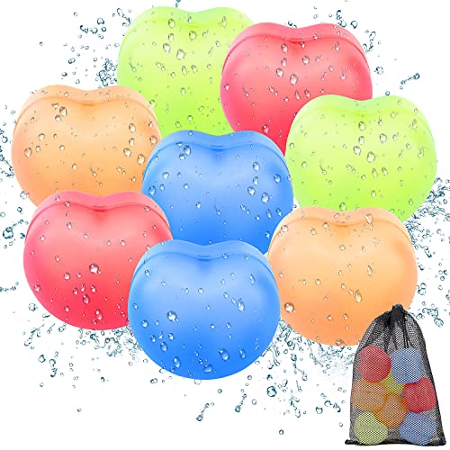 8 Stück Wiederverwendbare Wasserballons, Wiederverwendbare Wasserbomben mit Netzbeutel, Herzform Wasserballons Selbstschließend, Silikon Wasserbomben kinder für Party, 4 Farben 8 Stück Wiederverwendbare Wasserballons, Wiederverwendbare Wasserbomben mit Netzbeutel, Herzform Wasserballons Selbstschließend, Silikon Wasserbomben kinder für Party, 4 Farben von Meetory