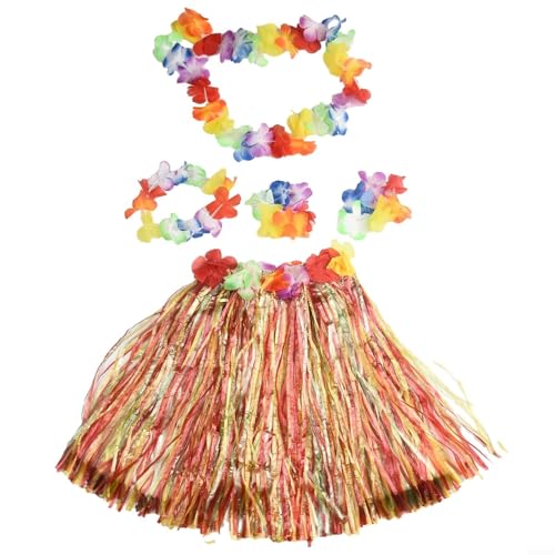 MeevrgR Kiddie Karnevals-Outfit im hawaiianischen Stil, Gras-Lei-Rock mit floralen Akzenten, perfekt für Feiern (bunt 1) von MeevrgR
