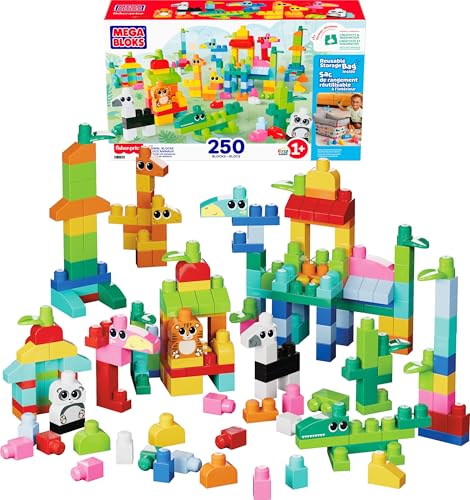 MEGA BLOKS Fisher-Price Bausteinespielzeug für Kleinkinder, Tier-Spielbausteine mit 250 Teilen und wiederverwendbarem Aufbewahrungsbeutel, für Kinder ab 1 Jahr, JCF93 MEGA BLOKS Fisher-Price Bausteinespielzeug für Kleinkinder, Tier-Spielbausteine mit 250 Teilen und wiederverwendbarem Aufbewahrungsbeutel, für Kinder ab 1 Jahr, JCF93 von Mega Bloks