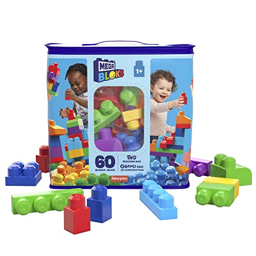 Mega Bloks, Bausteine für Kinder ab 1 Jahr, 60 Bauklötze, mit wiederverwendbarem Aufbewahrungsbeutel, fördert Kreativität und Fantasie, Spielzeug ab 1 Jahr, DCH55 von Mega Bloks