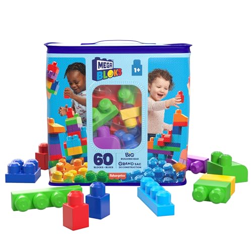 Mega Bloks, Bausteine für Kinder ab 1 Jahr, 60 Bauklötze, mit wiederverwendbarem Aufbewahrungsbeutel, fördert Kreativität und Fantasie, Spielzeug ab 1 Jahr, DCH55 von Mega Brands
