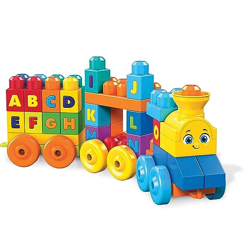 MEGA BLOKS ABC Musikzug - mit Musik und Geräuschen zum Lernen des Alphabets, 50-teiliges Spielset mit beweglichen Rädern und Bausteinen, Buchstaben A bis Z aufgedruckt, für Kinder ab 1 Jahr, FWK22 von Mega Bloks