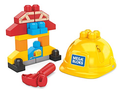 MEGA Bloks GNT91 - Kleiner Werkzeugkasten mit 20 Teilen, inklusive Schutzhelm und Hammer, Kinderspielzeug ab 2 Jahren von Mega Bloks