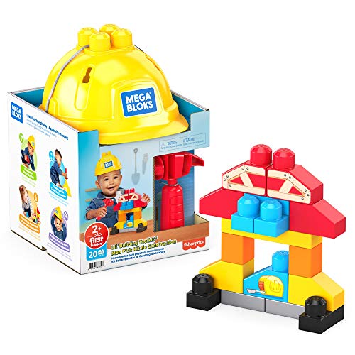 MEGA Bloks GNT91 - Kleiner Werkzeugkasten mit 20 Teilen, inklusive Schutzhelm und Hammer, Kinderspielzeug ab 2 Jahren von Mega Bloks