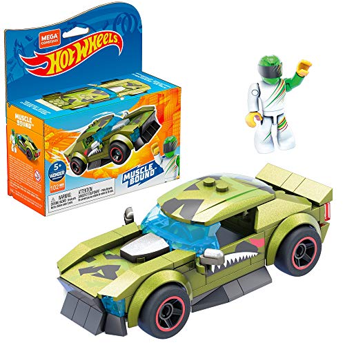 Mega Construx GVM30 - Hot Wheels Muscle Bound Bauset mit 102 Bausteinen, 1 bewegliche Mikro-Actionfigur im Rennanzug, Spielzeug ab 5 Jahren von Mega Construx