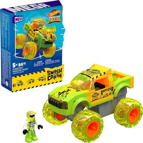 MEGA HOT Wheels - Smash-und-Crash Gunkster Monster Truck, 84-teiliges Bauset mit Actionfigur, Rückzieh- und Aufprallfunktion, für Kinder ab 5 Jahren, HNG52 MEGA HOT Wheels - Smash-und-Crash Gunkster Monster Truck, 84-teiliges Bauset mit Actionfigur, Rückzieh- und Aufprallfunktion, für Kinder ab 5 Jahren, HNG52 von Mega Brands