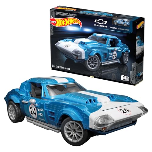MEGA Hot Wheels Sammlerstück Rennauto Bauspielzeug, 63 Corvette Grand Sport mit 1060 Teilen und Die-Cast-Modell, Maßstab 1:15, Set für Sammler, Blau, HWW23 MEGA Hot Wheels Sammlerstück Rennauto Bauspielzeug, 63 Corvette Grand Sport mit 1060 Teilen und Die-Cast-Modell, Maßstab 1:15, Set für Sammler, Blau, HWW23 von Mega Brands