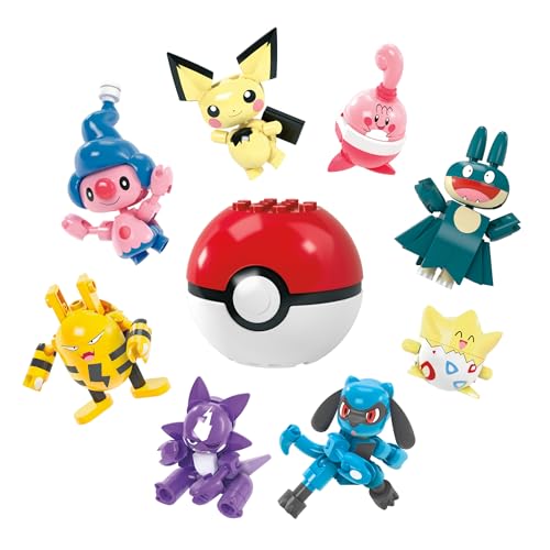 MEGA Pokémon Bauspielzeugset Trainer 8er-Pack mit 189 Teilen, 8 bewegliche Figuren, ca. 5 cm groß, für Kinder, HKT24 von MEGA