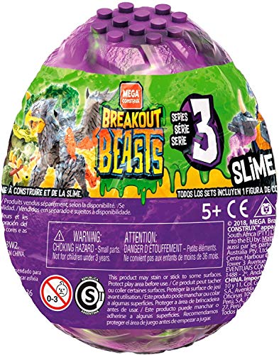 Mega Construx Breakout Beasts Mix 3, je 1 Überraschungs Monster zum Zusammenbauen im lila Ei mit Schleim, zufällige Auswahl, Slime Spielzeug ab 5 Jahren von Mega Brands