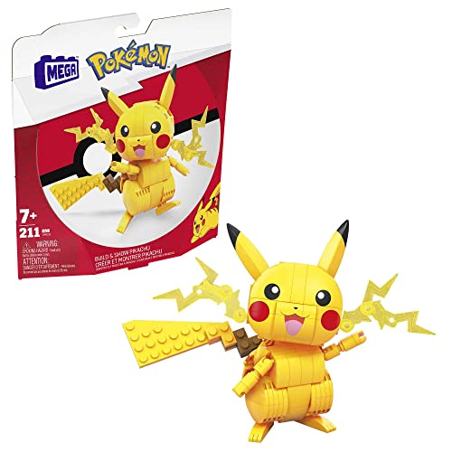 Mega Pokémon Figuren, Medium Pikachu Figur zum Zusammenbauen, Höhe: 10cm, beweglich, kompatibel mit allen Bausets von Mega Construx, Pokémon Spielzeug, Spielzeug ab 7 Jahre, GMD31 von MEGA