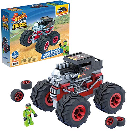 MEGA Construx GVM27 - Hot Wheels Monster Trucks Bone Shaker, Bauset mit 194 Teilen und 1 bewegliche Mikro-Actionfigur, Spielzeug zum Zusammenbauen, für Kinder ab 5 Jahren von Mega Brands