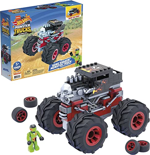 Mega Construx GVM27 - Hot Wheels Monster Trucks Bone Shaker, Bauset mit 194 Teilen und 1 bewegliche Mikro-Actionfigur, Spielzeug zum Zusammenbauen, für Kinder ab 5 Jahren von Mega
