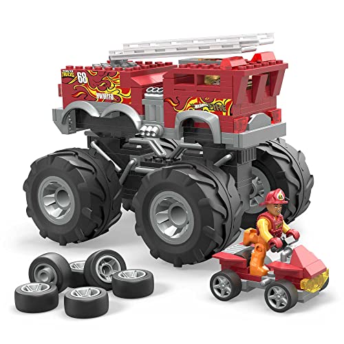 Mega Construx HHD19 - Hot Wheels 5-Alarm Bauset, Feuerwehr-Auto Monster Truck, Spielzeug-Auto mit 2 Feuerwehrmann-Spielfiguren und Zubehör, für Kinder ab 5 Jahren, Multicolour von Mega