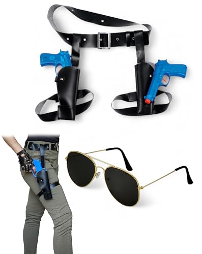 Mega_Jumble Damen Lara Croft 2-teiliges Set Doppel Oberschenkel Holster mit Waffen & Sonnenbrille Tomb Raider Schatzjäger Verkleidung Mega_Jumble Damen Lara Croft 2-teiliges Set Doppel Oberschenkel Holster mit Waffen & Sonnenbrille Tomb Raider Schatzjäger Verkleidung von Mega_Jumble