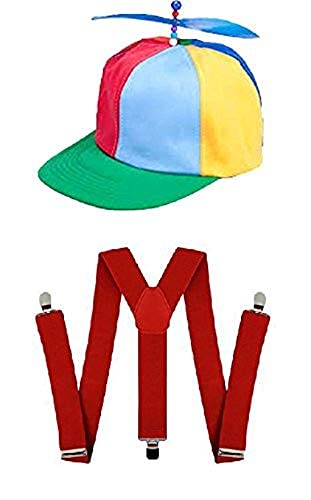 Mega_JumbleSale® Wonderland Twin Alice Kostüm Märchen Tweedle Dee or Dum Kostüm Set (rote Hosenträger & Hubschrauber-Hut) von Mega_JumbleSale