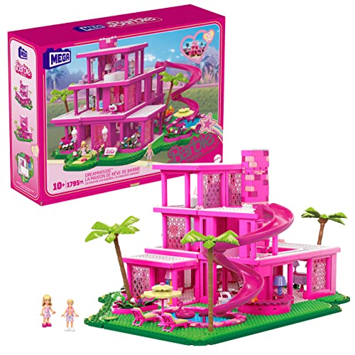 Barbie The Movie - MEGA Puppenhaus für Filme Fans,Konstruktionsspielzeug für Erwachsene, Nachbildung des Traumhauses, enthält 4 kleine Puppenr, HPH26 von Mega Brands