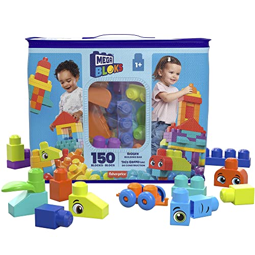 MEGA HHM96 - MEGA BLOKS Bausteinebeutel Deluxe, 150 große und farbenfrohe Bausteine mit einer Aufbewahrungstasche, Konstruktionsspielzeug, Spielzeug-Geschenkset für Kinder ab 1 Jahr von Mega Bloks