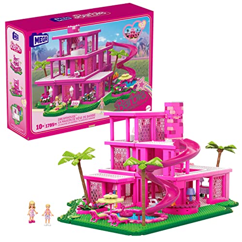 MEGA Barbie The Movie Puppenhaus für Filme Fans, ,Konstruktionsspielzeug für Erwachsene, Nachbildung des Traumhauses, enthält 4 kleine Puppenr, HPH26 von MEGA