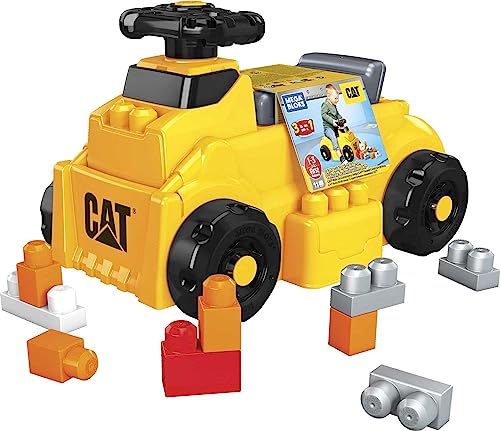 MEGA HDJ29 - Mega Bloks CAT Rutschfahrzeug, Bauspielzeug für Kleinkinder, 10 große Bauklötze, 1 Aufsitzfahrzeug mit freidrehendem Lenkrad & 4 Bauflächen, Konstruktionsspielzeug für Kinder ab 1 Jahr MEGA HDJ29 - Mega Bloks CAT Rutschfahrzeug, Bauspielzeug für Kleinkinder, 10 große Bauklötze, 1 Aufsitzfahrzeug mit freidrehendem Lenkrad & 4 Bauflächen, Konstruktionsspielzeug für Kinder ab 1 Jahr von Mega Brands