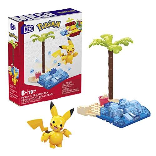 MEGA HDL76 - Pokémon Pikachus Strandtag Bauset mit 79 kompatiblen Bausteinen und Teilen zum Verbinden mit anderen Welten, Konstruktionsspielzeug, Spielzeug-Geschenkset für Kinder ab 7 Jahren von MEGA