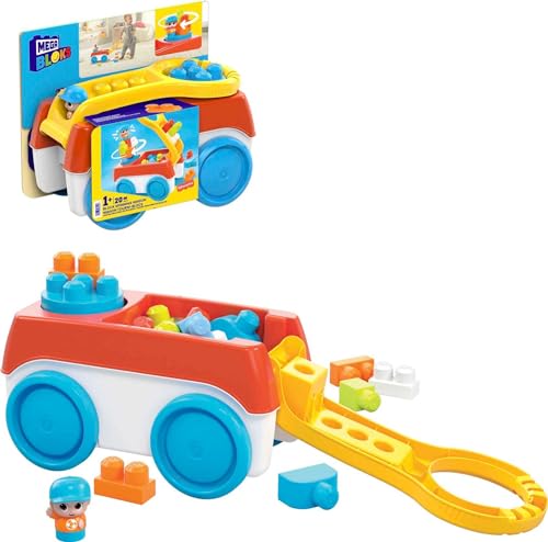 MEGA HHN00 - MEGA BLOKS Bauset Drehwagen für Bausteine mit 1 Drehwagen, 19 Bausteinen und 1 Figur, Spielzeug-Geschenkset für Kinder ab 1 Jahr von Mega Brands