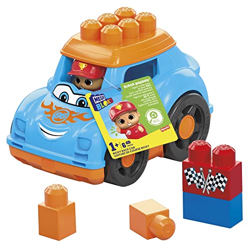 MEGA HKN41 BLOKS Bauklötze für Kleinkinder, Rennauto Ricky mit abnehmbarem Dach, integriertes Staufach und 1 Figur, Spielzeug für Kinder ab 1 Jahr von MEGA