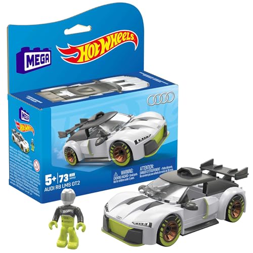 MEGA HOT Wheels Audi R8 LMS GT2-73-teiliges Bauspielzeug mit beweglichem Rennfahrer, für Kinder ab 5 Jahren, HKF93 von MEGA