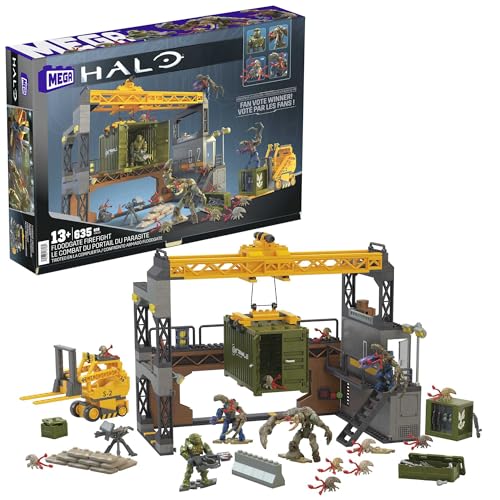 MEGA Halo Feuergefecht - Wandlungsfähiges Fabrik Bauset mit Gabelstapler und Kran, 4 super bewegliche Mikro-Actionfiguren und 634 kompatible Bausteine, für kreative Denker ab 13 Jahren, HNC59 von MEGA