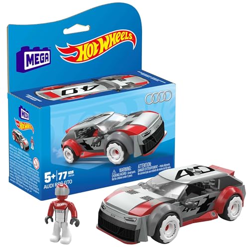 MEGA Hot Wheels Audi RS6 GTO - 77-teiliges Bauspielzeug-Set mit beweglicher Mikro-Actionfigur, Gummireifen und authentischen Details, für Kinder ab 5 Jahren, HKF94 von MEGA