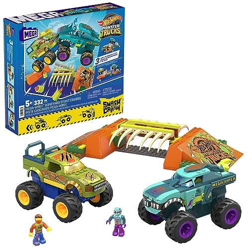 MEGA Hot Wheels Monster Trucks Bauspielzeug, Smash & Crash Mega-Wrex Boneyard Stuntparcours mit 332 Teilen, 2 Figuren und 2 Rampen, Kinder ab 5 Jahren, HKF89 MEGA Hot Wheels Monster Trucks Bauspielzeug, Smash & Crash Mega-Wrex Boneyard Stuntparcours mit 332 Teilen, 2 Figuren und 2 Rampen, Kinder ab 5 Jahren, HKF89 von Mega Brands