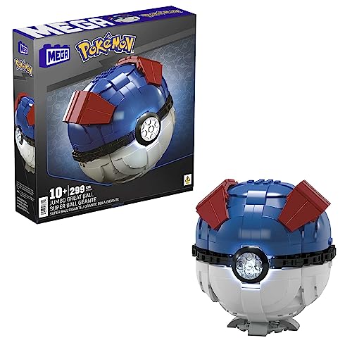 Mega POKÉMON - Zusammenbaubarer Superball mit Lichtern und Aufstellvorrichtung, 299-teiliges Bauset mit authentischen Details, 12,7 cm groß, für Sammler, HMW04 von Mega