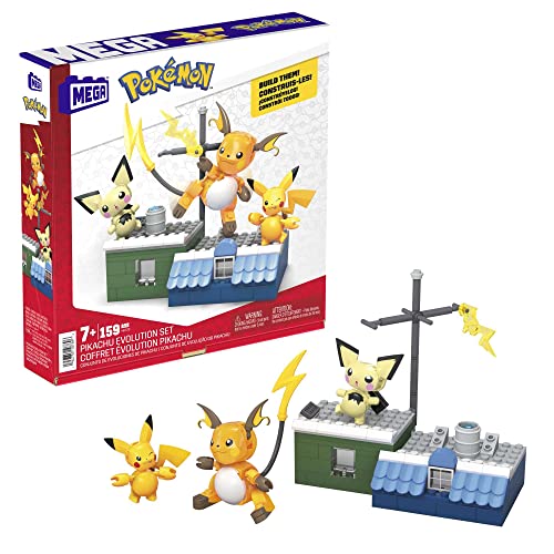 Mega Brands POKÉMON Pikachu - Evolutionsset mit Pichu, Pikachu und Raichu mit thematisch passender Umgebung und Battle-Effekt-Elementen, für Kinder ab 6 Jahren, HKT23 von Mega Brands