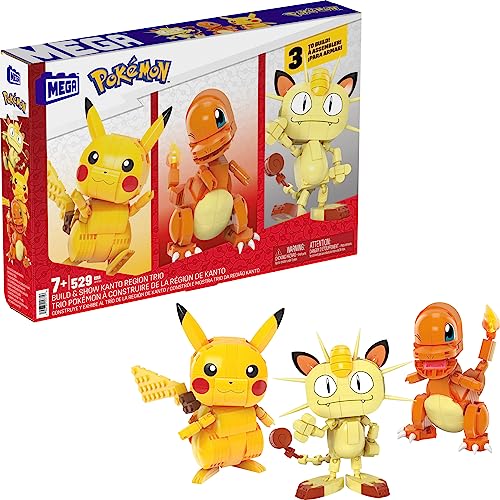 Mega Mattel HPF94 Pokémon - Bausatz, Kanton Region Trio - Pikachu, Glumanda, Mauzi von Mega