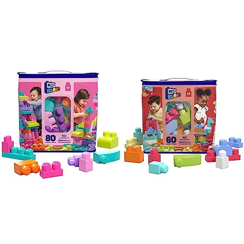 Mega BLOKS Großer Bausteinebeutel - 80 robuste Bausteine mit wiederverwendbarem Aufbewahrungsbeutel & BLOKS Großer Bausteinebeutel - 60 robuste Bausteine mit wiederverwendbarem Aufbewahrungsbeutel von Mega Brands
