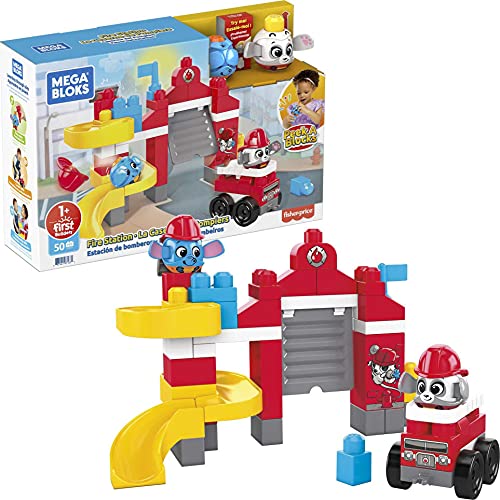 Mega Bloks GYH11 - Guck-Guck-Feuerwache Bauset, mit 2 Guck-Guck-Tieren, Zubehör und 42 Bausteinen, für Kinder ab 1 Jahr von Mega Bloks