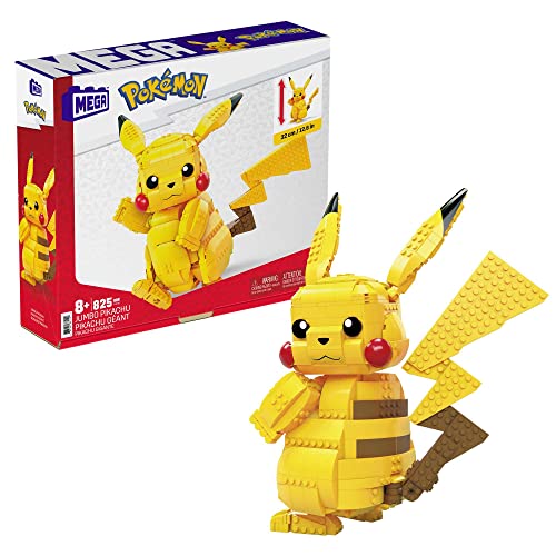 MEGA Pokémon Figuren, Jumbo Pikachu Figur zum Zusammenbauen, Höhne: 30cm, bewegliche Beine/Arme/Ohren und Schweif, Pokémon Spielzeug, Spielzeug ab 6 Jahre, FVK81 von MEGA