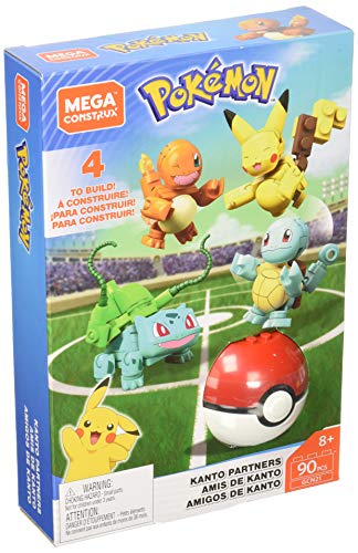 Mega Construx GCN21 - Pokémon Kanto 4-Pack, 4 Pokémon und 1 Pokéball, Bisasam, Glumanda, Schiggy und Pikachu, ab 6 Jahren von Mega Brands