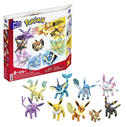 MEGA POKÉMON Evoli - Evolitionsset, 9 voll bewegliche Figuren zum Zusammenbauen Aller Stufen, für Kinder ab 6 Jahren, GFV85 von Mega Brands