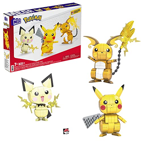 MEGA Pokémon Pikachu Evolution Trio - Bauset mit beweglichen Pichu-Entwicklungen, beeindruckende Fähigkeiten, für Kinder ab 6 Jahren, GYH06 von MEGA