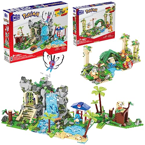 Mega Construx HHN61 - Pokémon Ultimate Jungle Expedition, Dschungel Bauset mit 1347 Teilen & Construx HDL86 - Pokémon Dschungel-Ruinen Bauset, Spielset mit 464 Teilen von Mega Bloks