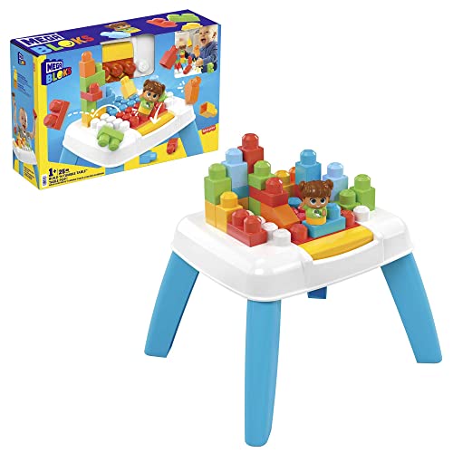 MEGA HHM99 - MEGA Bloks Bauset BAU- und Purzeltisch mit 2 Purzelfunktionen, 23 Bausteinen sowie 1 Figur, Konstruktionsspielzeug, Spielzeug-Geschenkset für Kinder ab 1 Jahr von Mega Brands