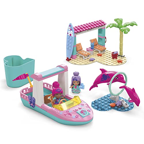 Mega HHW83 - Barbie Color Reveal Delfinabenteuer Bauset mit mehr als 10 Überraschungen, 2 Mini-Puppen und 2 Delfinen, Konstruktionsspielzeug, Spielzeug-Geschenkset für Kinder ab 5 Jahren von Mega