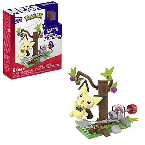 MEGA POKÉMON - Pichus Wald-Futtersuche Bauset mit Bewegungsstein, bewegliche Pichu-Figur und Waldlandschaft zum Ausstellen, kombinierbar mit Anderen Abenteuerbausets, für Kinder ab 7 Jahren, HPB59 von MEGA WONDER POKEMON