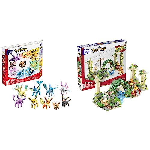 Mega POKÉMON Evoli - Evolitionsset, 9 voll bewegliche Figuren zum Zusammenbauen Aller Stufen & Construx HDL86 - Pokémon Dschungel-Ruinen Bauset von Mega