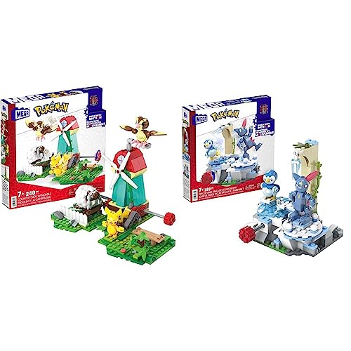 Mega Pokémon Bauspielzeug für Kinder, Windmühlen-Farm mit Pikachu- & POKÉMON Adventure Builder - Plinfas und Sniebels Schneetag Bauset, 171-teilig von Mega