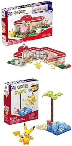 Mega Pokémon Bundle Pack - Pikachu, Chaneira, Evoli, Togepi, Strandtag Bauset (HNT93) + 648-teiliges Bauset (HDL76) vielfältige Pokémon-Welt mit Sich bewegenden Elementen, für Kinder ab 3 Jahren von Mega