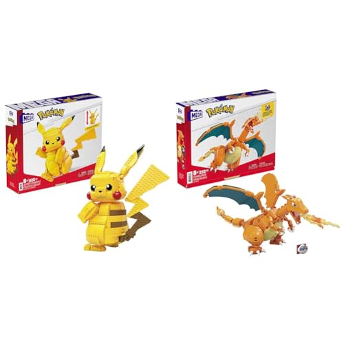 Mega Pokémon Figuren, Jumbo Pikachu Figur zum Zusammenbauen, Höhne Pokémon Figuren, Glurak Figur zum Zusammenbauen von Mega Brands